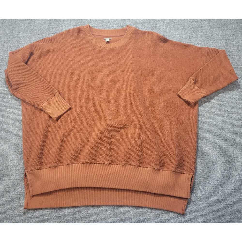 Aerie Women Oversized Textured Sweatshirt Rust Orange Crew Neck Slouchy Small